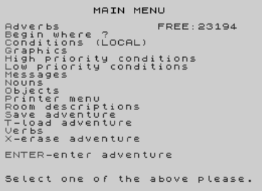 Graphic Adventure Creator menu